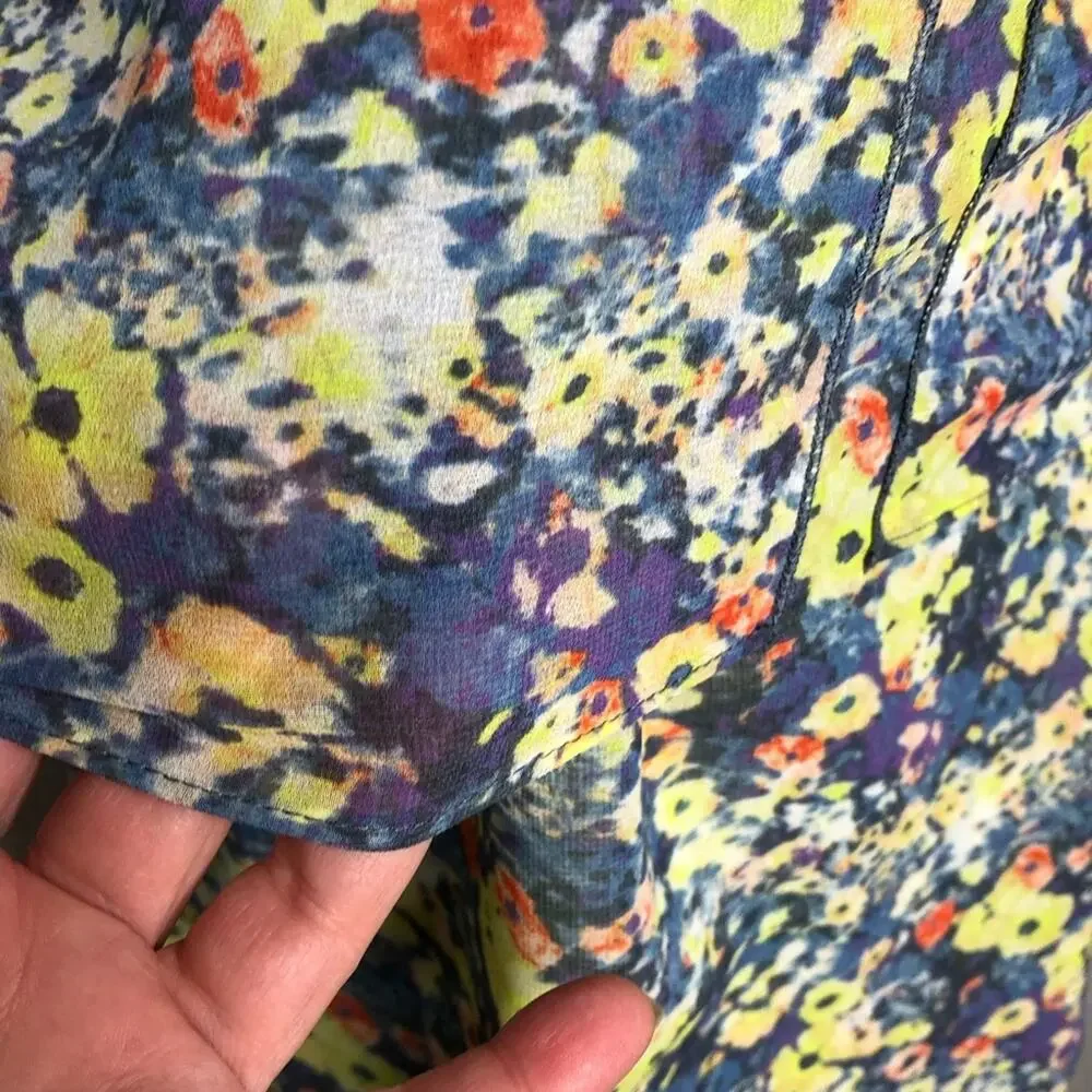 Cabi Positano yellow blue white floral sleeveless top size Extra Small XS #5041